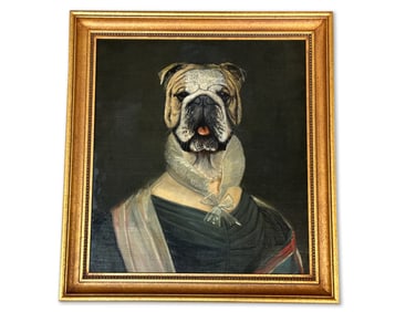 Gilt-Framed Oil/Canvas: Noble Dog