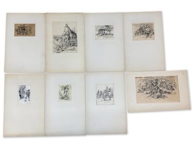 Eight Hermann Faber Pen & Ink Illustrations