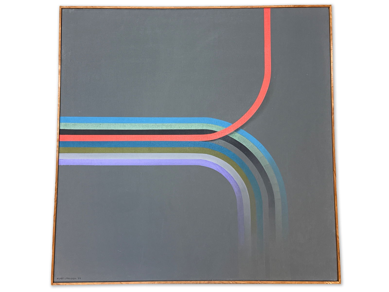 Kurt Larish Oil/Canvas: Survival: Kurt Larisch (Austria/Mexico, 1913-2009). An oil on canvas abstract titled "Survival". Signed; titled verso. Frame: 36-1/2in x 36-1/2in. | You have additional shipping options, and are not required to