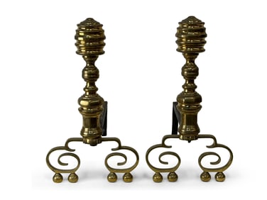 Pair of Brass Beehive Andirons