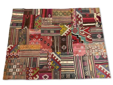 Folk Art Patchwork-Design Kilim Area Carpet