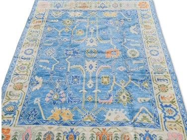 Turkish Blue Oushak Room-size Carpet
