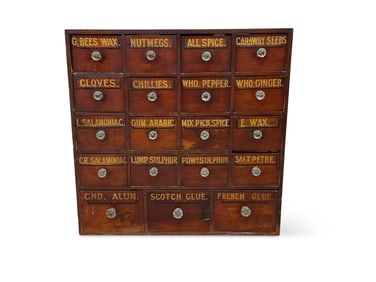 19th C. English Labeled Apothecary Cabinet