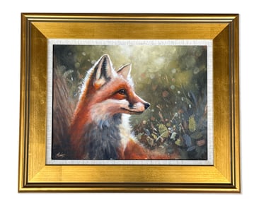 Gilt-Framed Oil/Board: Fox