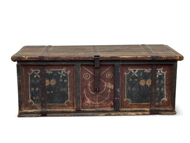 European Wrought Iron & Pine Immigrant's Chest