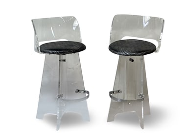 Pair of Post-Modern Lucite & Chrome Counter Stools