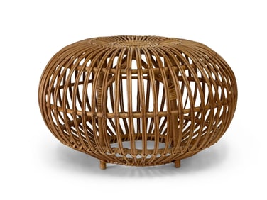 Franco Albini Round Woven Rattan Reed Ottoman