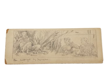 Graphite Illustration: Pan Surprised by Nymphs