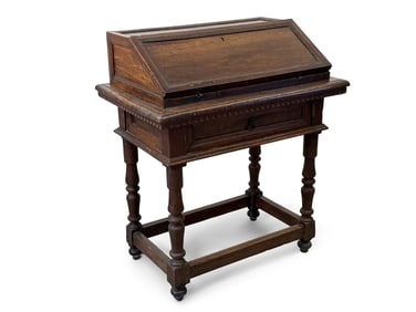Jacobean-style Oak and Walnut Desk on Turned Stand