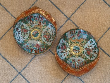 Two Chinese Export Rose Medallion Shrimp Dishes
