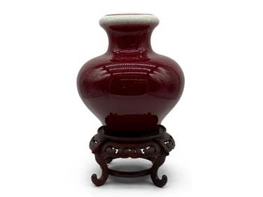 Chinese Oxblood Porcelain Vase and Stand