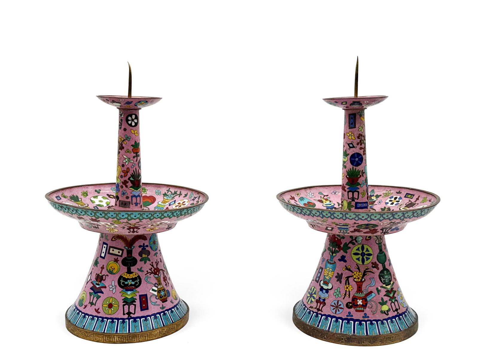 Two Chinese Cloisonné Enamel Candle Holders (1 of 6)