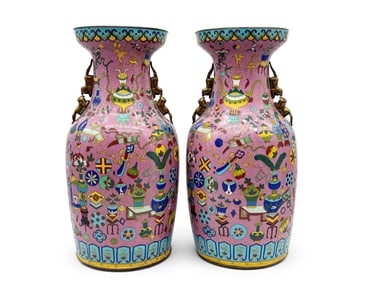 Large Pair of Chinese Cloisonné Enameled Vases