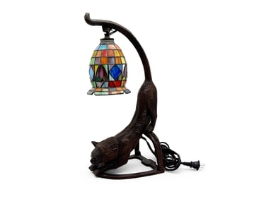 Art Nouveau-style Bronze Cat Lamp
