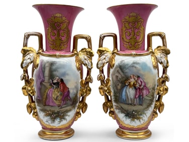 Large Pair of Paris Porcelain Decorated Vases