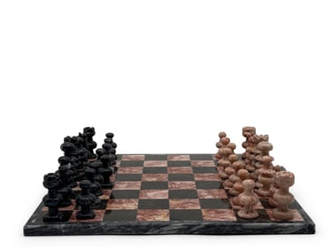 Modernist Rouge and Black Marble Chess Set