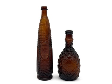 Two 19th C. Glass Bottles: Corn and Pineapple