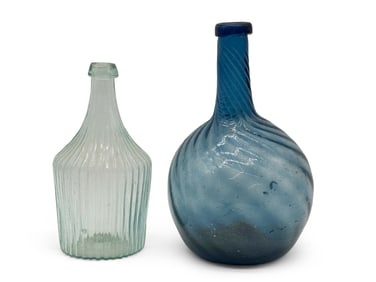 Zanesville Blown Glass Flask and Cobalt Bottle