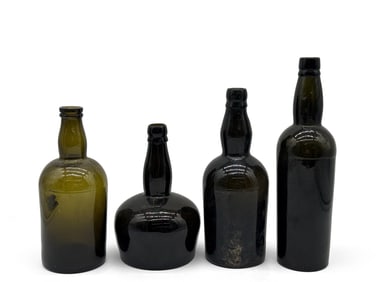 Four 19th C. Glass Whiskey Bottles and Flasks