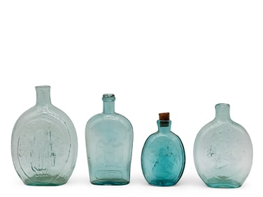 Four Early American Glass Flasks
