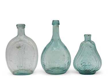 Three Early American Aquamarine Glass Bottles