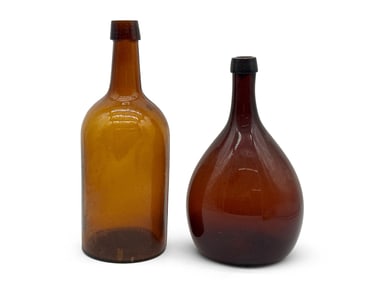 Two 19th C. Amber Demijohn Bottles