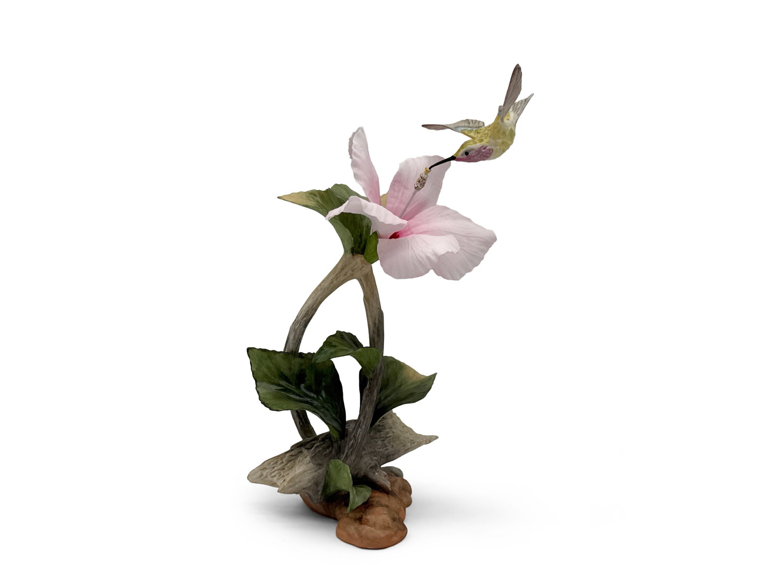 Boehm Lucifer Hummingbird Hibiscus: A Boehm porcelain Lucifer Hummingbird with Hibiscus figurine, signed, numbered, and marked. 10-1/2in tall x 4-1/2in wide. | You have additional shipping options, and are not required to use Live Shipp