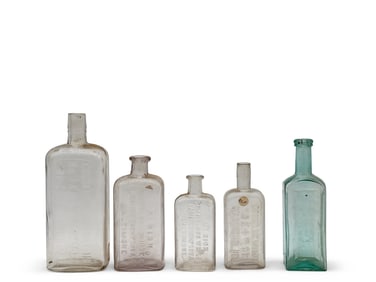 Five Early American Glass Flasks