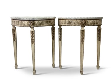 Pair of Italian Neoclassical Marble-Top Consoles
