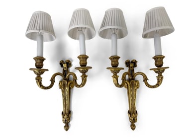 Pair of Continental Bronze Dore Ribbon Wall Sconces