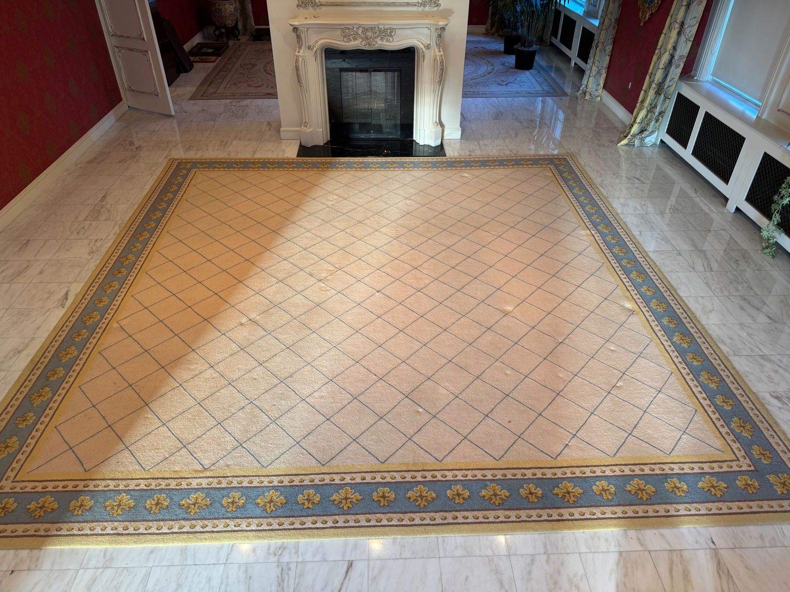 Edward Fields Room-size Carpet: An Edward Fields room-size carpet. Provenance: From a Rittenhouse Square, Philadelphia apartment designed by interior designer Barbara Eberlein. Approx. 166-1/2in square.| You have additional shipping