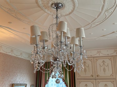 Glass Nine-Arm Chandelier and Sconces