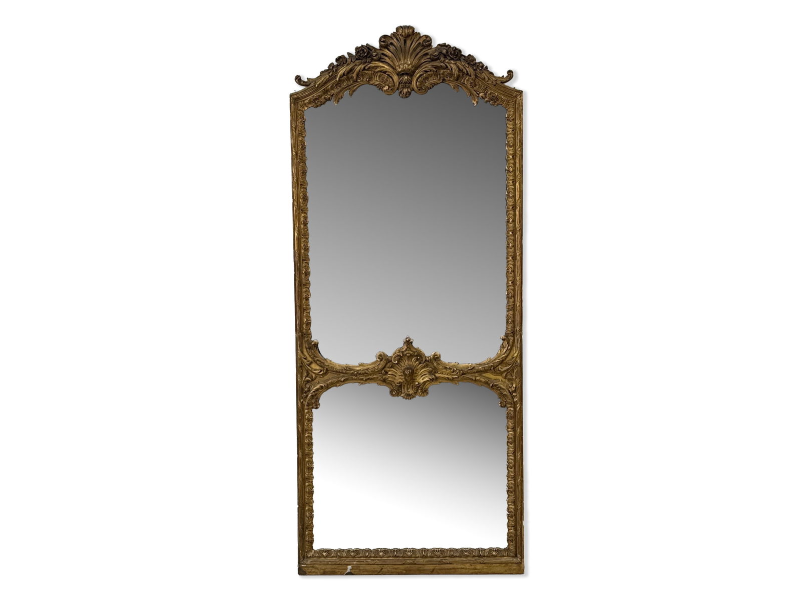French Louis XV-style Giltwood Two-Panel Wall Mirror (1 of 6)