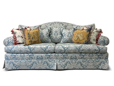 Baker Silk Damask Upholstered Sofa