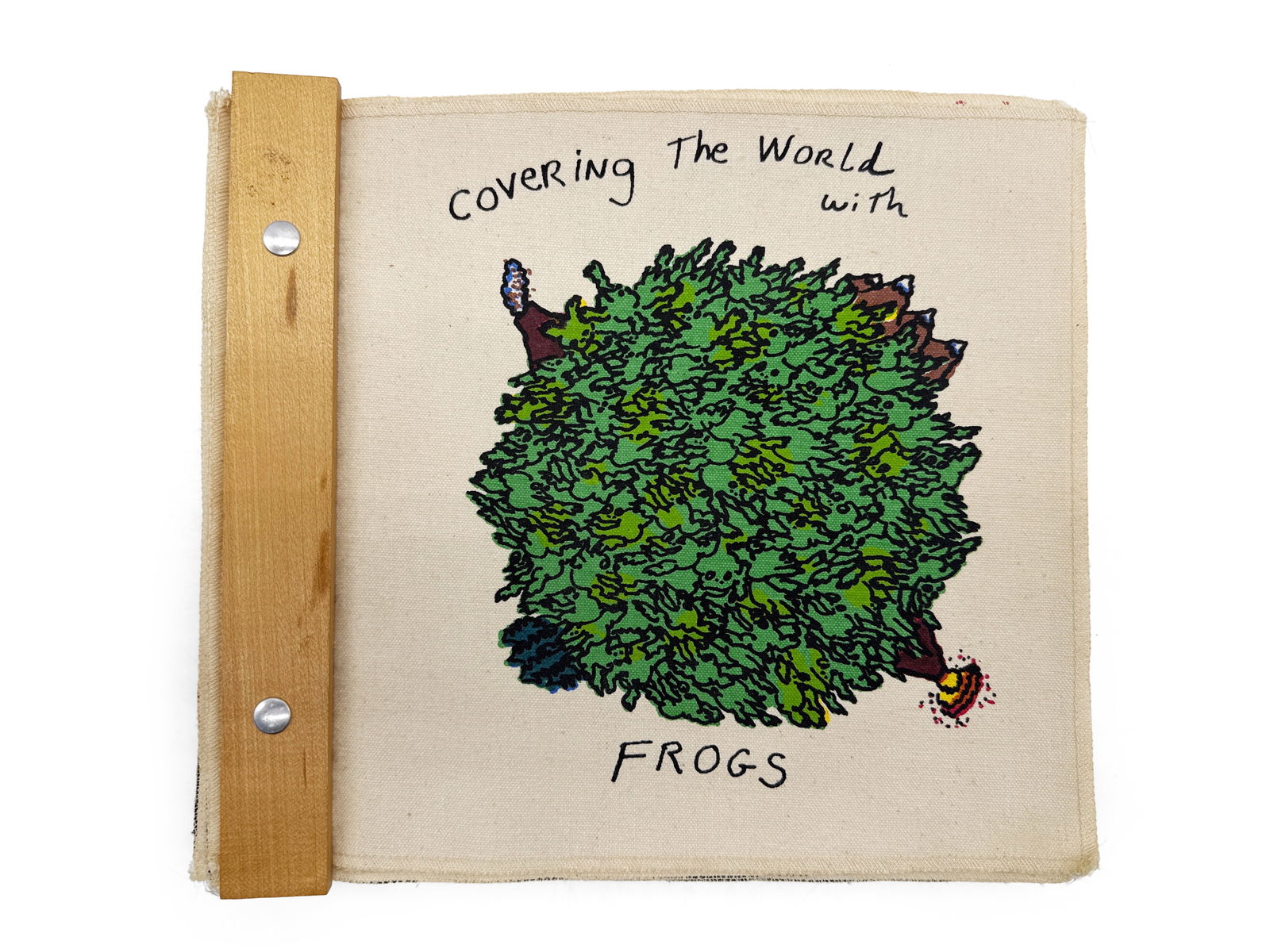 David Gilhooly Book: Covering the World with Frogs: David Gilhooly (American, 1943-2013). A cloth bound artist's book titled "Covering the World With Frogs", containing 14 illustrations. The Fabric Workshop, Philadelphia PA, 1981. Numbered 11/100. 9-3/