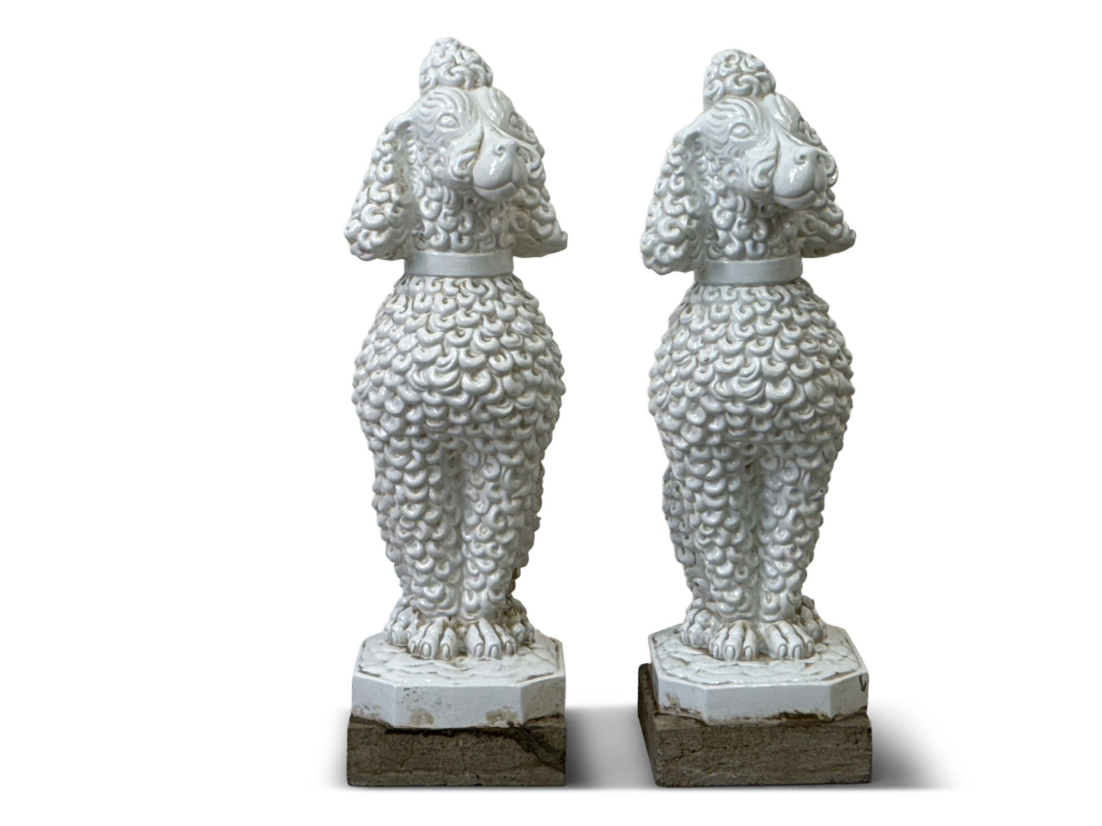Pair of White Glazed Ceramic Poodles (1 of 5)