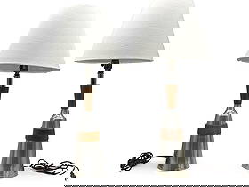 Pair of Attrib. Tony Paul Table Lamps: A pair of attributed to Tony Paul midcentury modern metal and turned walnut table lamps. One is slightly taller: 28in to top of shade. | You have additional shipping options, and are not required to u