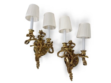 Pair of Italian Gilt Bronze Two-Light Wall Sconces