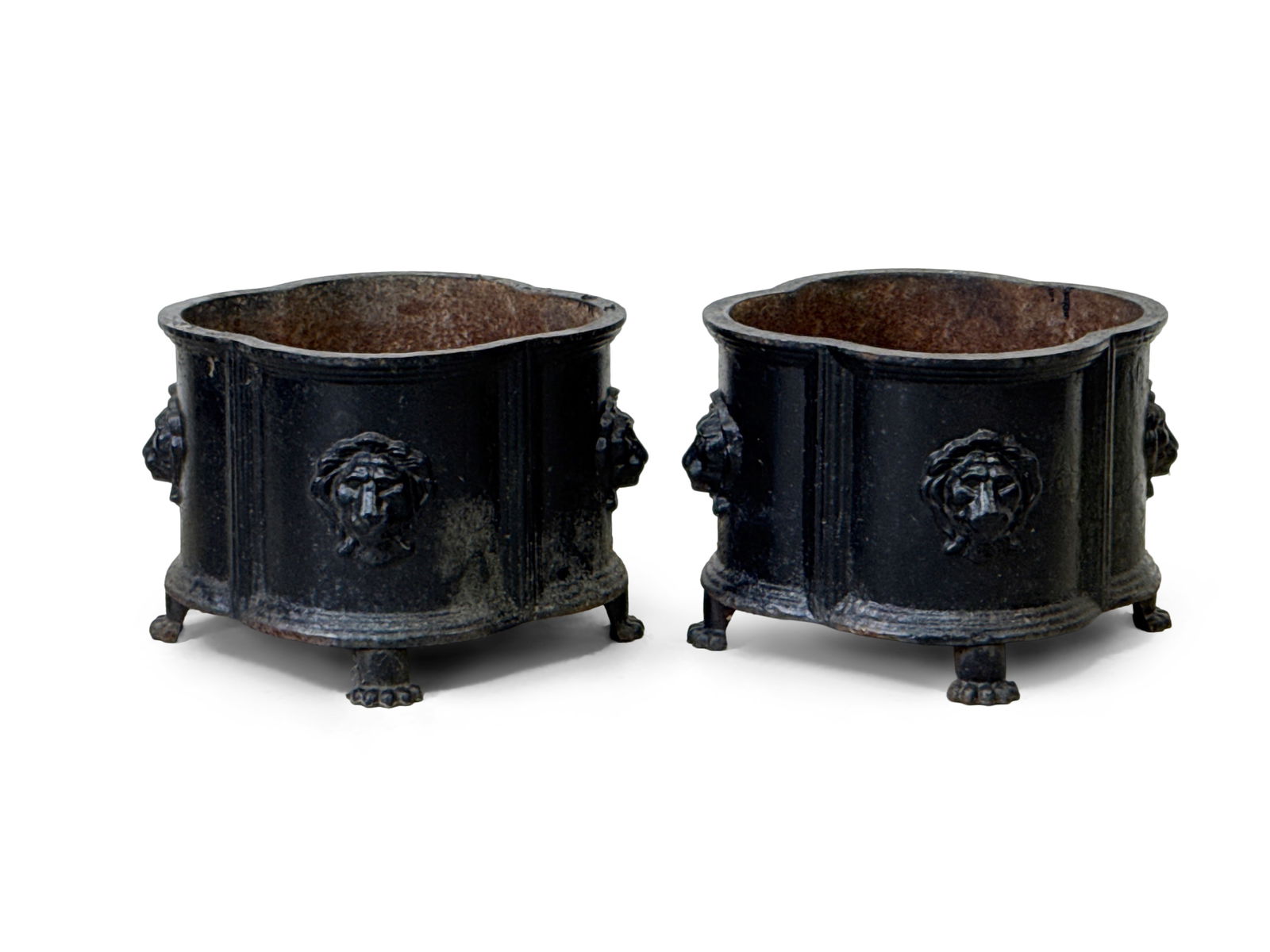 Pair of Cast Iron Lion Mask Garden Planters (1 of 4)