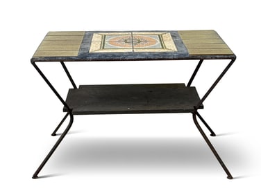 Wrought Iron Tile-Top Garden Table