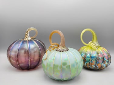 Three Jack Pine Studio Art Glass Pumpkins
