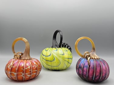 Three Jack Pine Studio Art Glass Pumpkins