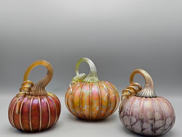 Three Jack Pine Studio Art Glass Pumpkins