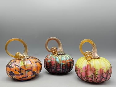 Three Jack Pine Studio Art Glass Pumpkins