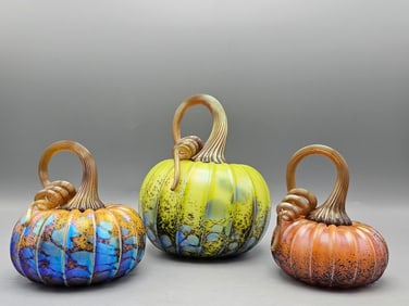 Three Jack Pine Studio Art Glass Pumpkins