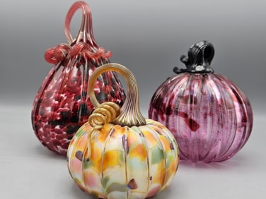 Jack Pine Studio Pumpkin and Two Art Glass Gourds