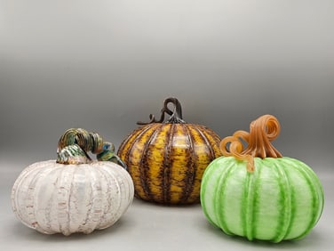 Three Art Glass Pumpkins