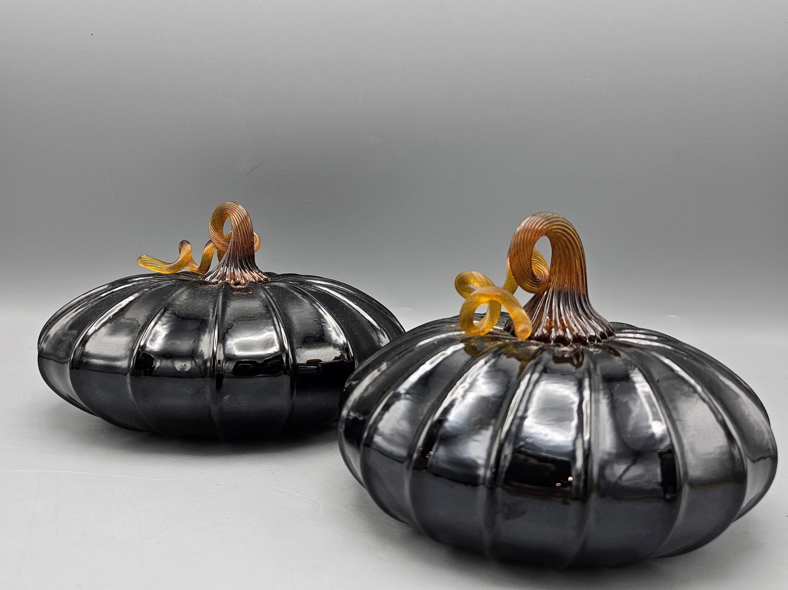 Two Black Art Glass Pumpkins (1 of 5)