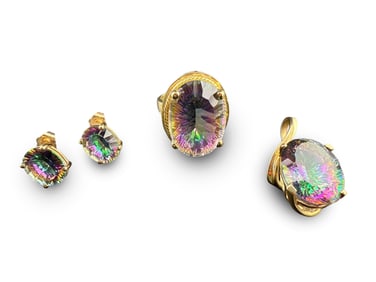 14K Yellow Gold Mystic Topaz Jewelry Suite