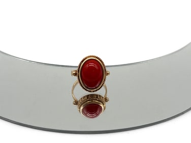 14k Gold Red Coral Cocktail Ring